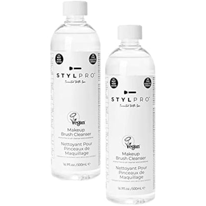 STYLPRO Makeup Brush Cleanser (2x 500ml bottles), Makeup Brush Cleaning Liquid to use with our Award Winning Makeup Brush Cleaner and Dryer Machine, Cleans Oily Makeup From Makeup Brushes