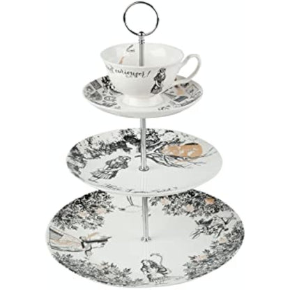V&A Alice In Wonderland 3 Tier Cake Stand Serving Set, Cake Standing Set, Gift Boxed, White