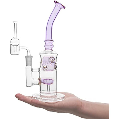 Glass Honeycomb Bong Handmade Water Pipe Perc Wax 14.4mm Bongs with Quartz Banger Cap Bowl for Bongs (Purple)