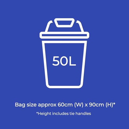 Kordis Strong Tie Handle Swing Bin Bag Liners - 6 Rolls x 20 Bags. 50L White Plastic Bin Bags For Kitchen Bins & Large Indoor Trash Bin. 120 Heavy Duty, Unscented Garbage Bags - 60 x 90cm