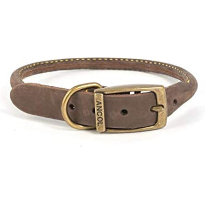 Ancol Timberwolf Bonded Thread Leather Round Dog Collar - Blue - Soft Leather Design with Antique Gold Buckle - Reduces Fur Flattening - 45-54cm Size 6