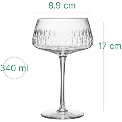 GLASSIQUE CADEAU Vintage Flamingo Belle Coupe Glasses for Cocktails and Champagne | Set of 4 | 340 ml Crystal Retro Style Stemmed Saucers for Elegant Bar Drinks | Tropical Glassware Collection