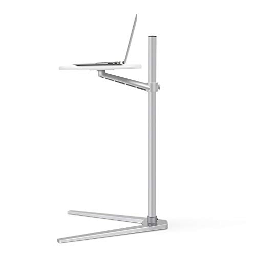 Thingy Club Overbed Table Stand, Height Adjustable Tray Side Table for Bed or Sofa Laptop Desk Silver- White Board