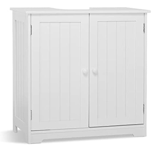 Mondeer Under Sink Cabinet,Bathroom Floor Cabinet with 2 Doors and 2 Shelves Wooden Space Saving Free Standing 60 x 30 x 60 cm White