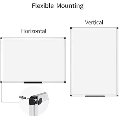 VIZ-PRO Magnetic Whiteboard 60 x 45 cm, Dry Erase White Board with Pen Tray, Silver Aluminium Frame, Dry Wipe Writing Board for Office, Home & School