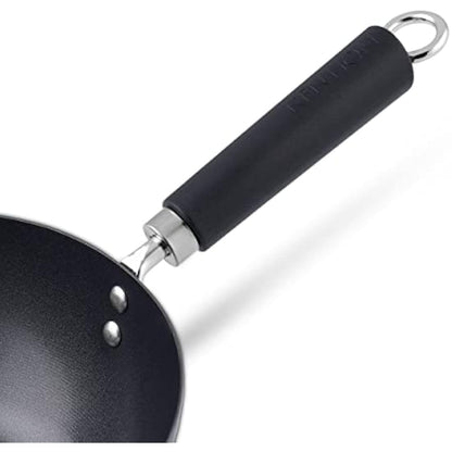 Ken Hom Carbon Steel Mini Wok, 20cm, Excellence, Induction Hobs Suitable/Metal Tool Safe/Phenolic Handle, Includes 1 x Chinese Wok Pan, KH420001