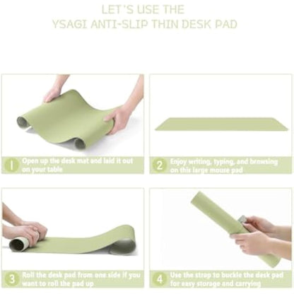 YSAGi Non-Slip Desk Pad, Waterproof PVC Leather Desk Table Protector, Ultra Thin Large Mouse Pad, Easy Clean Laptop Desk Writing Mat for Office Work/Home/Decor (90 x 43 cm, Matcha Green)