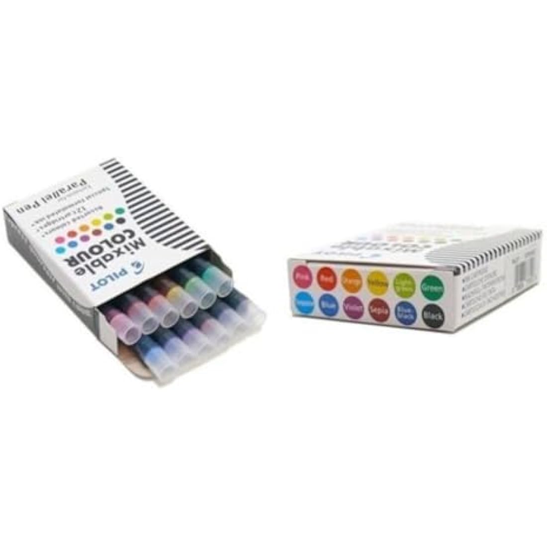 Set of 4 Parallel Pen Cases: 1.5 mm + 2.4 mm + 3.8 mm + 6 mm + 12 Assorted Colours + 6 Black Cartridges + 1 Blumie Adhesive Index