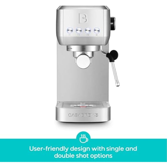 CASABREWS 3700 Essential Espresso Machine 20 Bar, Stainless Steel Cappuccino & Latte Machine with Steam Frother for Home, 1.3L Water Tank, Silver