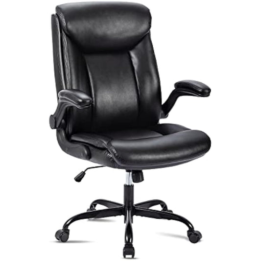 MZLEE Ergonomic Executive Office Chair Swivel Work Chair Computer Desk Chair with Flip-up Armrest, Adjustable Height (Black)