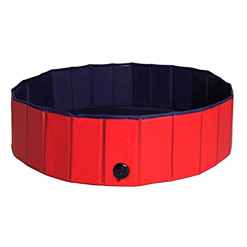 lionto Foldable dog pool made of scratch-resistant PVC material, ? 120 cm, height 30 cm, anti-slip coating & drain plug for quick emptying, no pump
