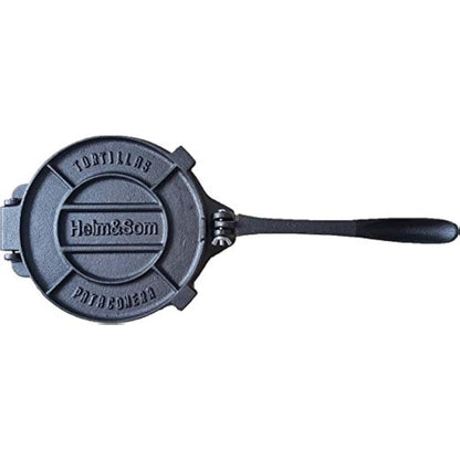 Helm & Som Pre-Seasoned Cast Iron Tortilla Press Pataconera (8 inch) | 100 Pieces of Parchment Paper Included | Tortilla Maker| Roti Press | Perfect for Your Home or Restaurant