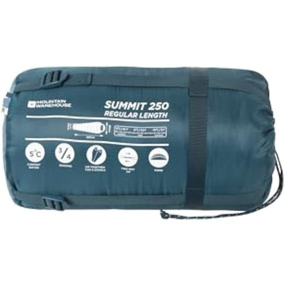 Mountain Warehouse Summit 250 Sleeping Bag - 3/4 Season Insulated & Mummy Shaped Bag - For Spring Summer, Camping & Trekking