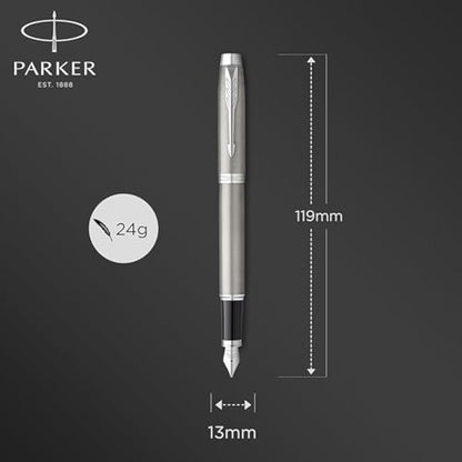 Parker IM Duo Gift Set with Ballpoint Pen & Fountain Pen | Stainless Steel Chrome Trim | Blue Ink Refill & Cartridge | Gift Packaging