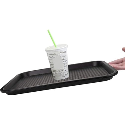 Yarlung 12 Pack Fast Food Tray, 13.8 x 10.5 Inch/35 x 26.7 cm Plastic Restaurant Serving Tray for Coffee Table, Kitchen, Party, Black