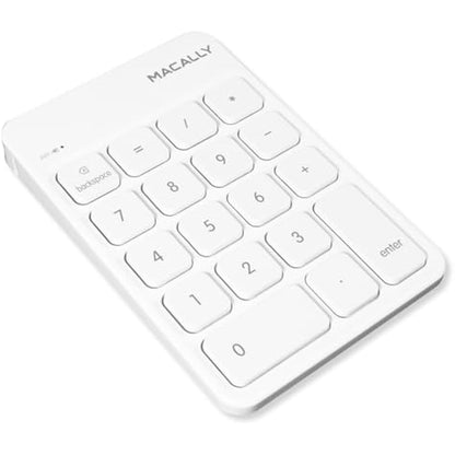 Macally Bluetooth Number Pad for Laptop, Apple, Mac, iMac, MacBook Pro/Air, Ipad, Windows PC, Tablet, or Desktop Computer - Rechargeable 18 Key Wireless Numeric Keypad - White Bluetooth 10 Key Numpad