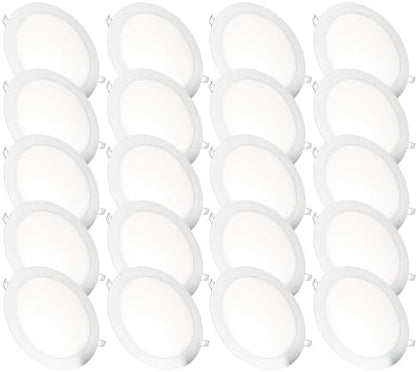 JANDEI – Pack of 20 18W LED Recessed Ceiling Lights, downlights Round, Flat, with matt White Aluminium Ring, Driver Included, Neutral White Light 4200K