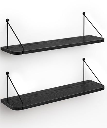 SUMGAR Black Floating Shelves for Wall Shelf Unit 60cm Long for Bedroom Bathroom Kitchen Wood Storage Organiser Modern Decorations Display for Living