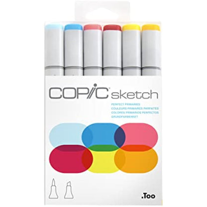 Copic Sketch Coloured Marker Pen - Set of 6 Basics, For Art & Crafts, Colouring, Graphics, Highlighter, Design, Anime, Professional & Beginners, Art Supplies & Colouring Books
