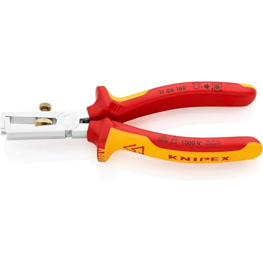 Knipex Insulation Stripper with opening spring, universal chrome-plated, insulated with multi-component grips, VDE-tested 160 mm (self-service card/blister) 11 06 160 SB