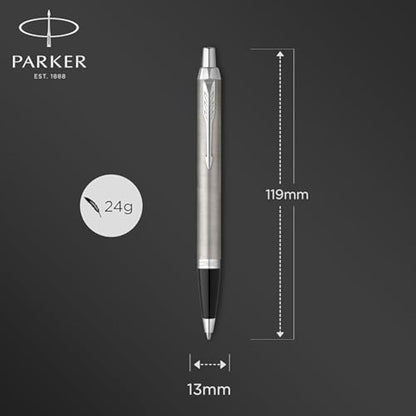 Parker IM Duo Gift Set with Ballpoint Pen & Fountain Pen | Stainless Steel Chrome Trim | Blue Ink Refill & Cartridge | Gift Packaging