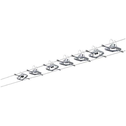 Paulmann 94152 Cable Lighting System – Mac II Set Ceiling Light Metal Wire System for GU5.3 LED Lamps - Suitable for Max 7 x 10 Watt Bulbs, Comes Without Bulbs - Matt Chrome