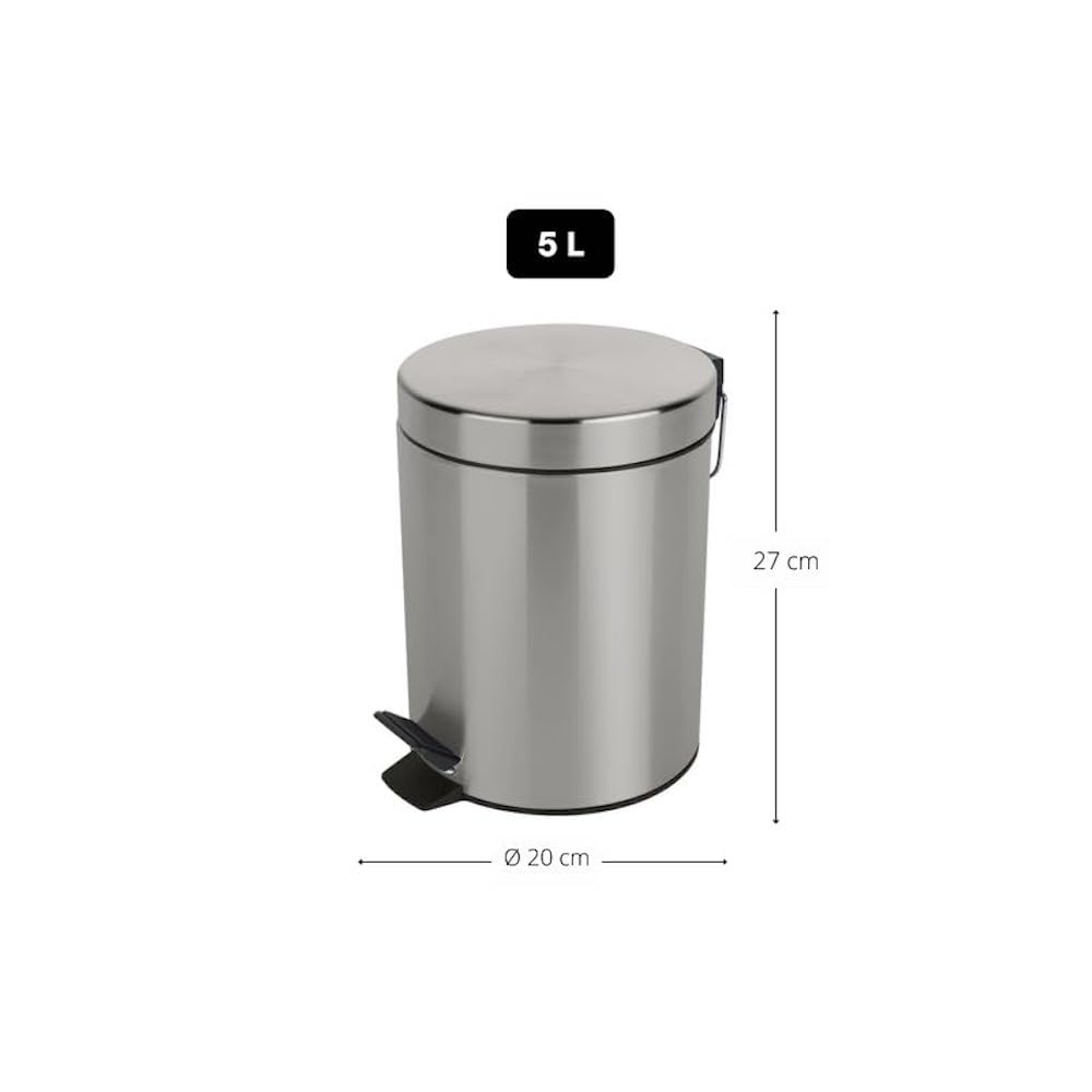 Spirella Sydney 5 Litre Stainless Steel Brushed Bin, Silver