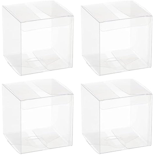 BENECREAT 20PCS Clear Party Favour Boxes 8x8x8cm Square PET Gift Boxes with Protective Film for Wedding Souvenir