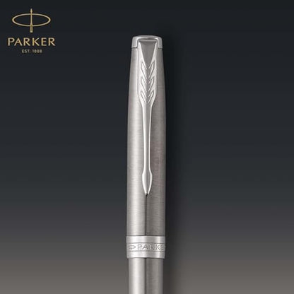 Parker Sonnet Ballpoint Pen | Stainless Steel with Palladium Trim | Medium Point Black Ink | Gift Box