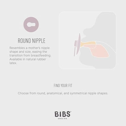 BIBS Colour Soother 2-Pack, BPA Free Dummy Pacifier, Round Nipple. Natural Rubber Latex, Size 1 (0-6 Months), Haze/Blossom