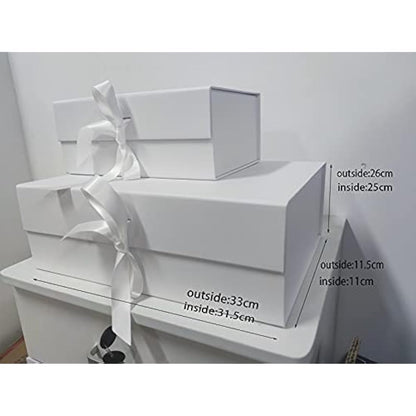 White Gift Box, 33x26x11cm Large Gift Box with Magnetic Lids and Silk Ribbon Specially Designed for Presents Birthdays, Holidays, Anniversaries Gift Packaging