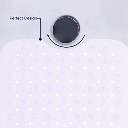 MOONLIGHT20015 Shower Bath Mat Non Slip Anti Mould & Mildew with Strong Suction Cups Grip and Drain Holes Soft Rubber Shower Mats - PVC Bathroom Mat Machine Washable (100x40cm, White)