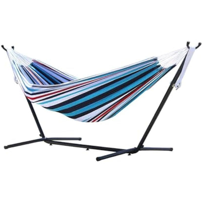 Vivere, Denim Double Cotton Hammock with Space-Saving Steel Stand including Carrying Bag