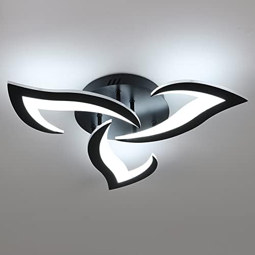 SENQIU Modern LED Ceiling Light, 36W 3 Heads Petals LED Ceiling Lights, Cool White 6500K, Flower-Shaped Chandelier Lighting Fixture for Living Room Bedroom Dining Room, Black