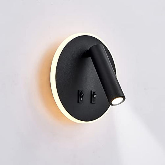 uksunvi LED Wall Mounted Lamp,Bedside Reading Wall Light,12W LED Wall Lamp, Adjustable Spotlight （3W +9W 3000K Warm Light） (Black Round)