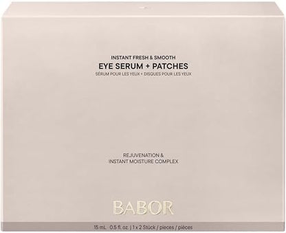 BABOR Instant Fresh & Smooth Eye Serum + Patches | Intensive Moisture & Freshness for a Smooth Eye Area | Eye Serum and Eye Pads (reusable) - 15ml Serum & 2 Eye Pads