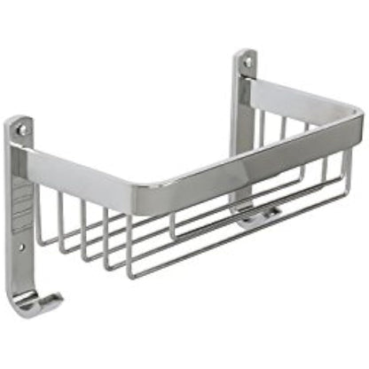 Croydex Aluminium Large Basket - Bathroom Storage Solution, Wall-Mounted Shower Caddy with Hooks, Chrome Bathroom Accessory, Rust-Free, Includes Wall Plugs & Screws, 5kg Load