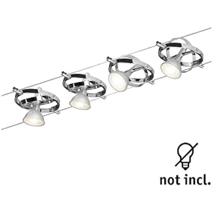 Paulmann 94144 Cable Lighting System – Cardan Set, Extendable Max 4 x 10 Watt Matt Chrome/Chrome Wire Suspension Lamps Without Bulbs