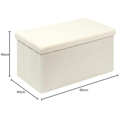 Bonlife Ottoman Bench,Large Toy Storage Box with Lid,Folding Footstool with Storage for Living Room,Hallway,Boucle Fabric,White,80x40x40cm
