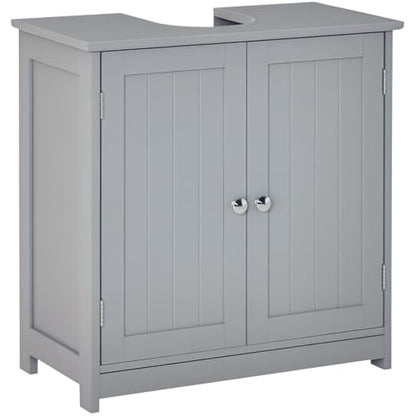 kleankin 60x60cm Under-Sink Storage Cabinet w/Adjustable Shelf Handles Drain Hole Bathroom Cabinet Space Saver Organizer Grey