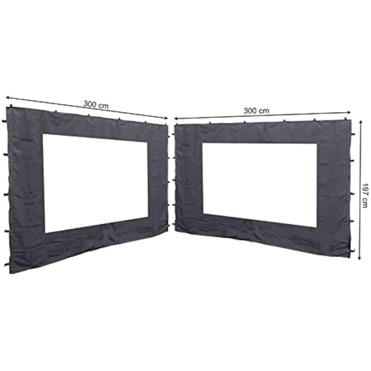 QUICK STAR 2 Side Panels with PE Window 300x197cm Anthracite for Gazebo 3x3m