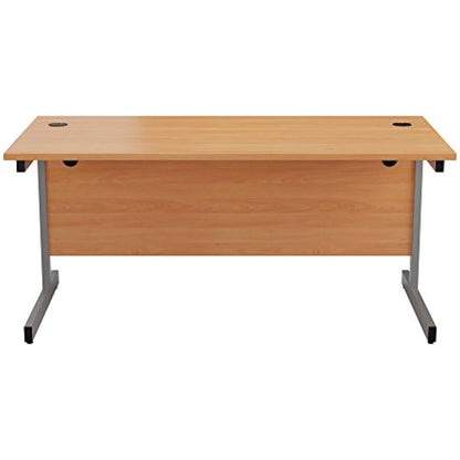 Office Hippo Heavy Duty Rectangular Cantilever Office Desk, Home Office Desk, Office Table + Integrated Cable Ports, PC Desk For Office or Home, 5 Yr Wty - Silver Frame/Beech Top, 120cm x 80cm