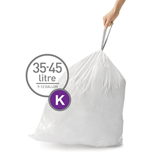 simplehuman CW0260 code K Custom Fit Bin Liner Bulk Pack, White Plastic (3 Pack of 20, Total 60 Liners)