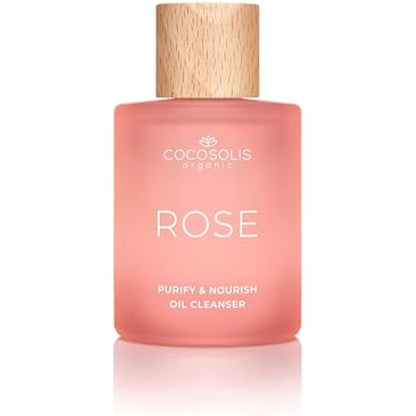 COCOSOLIS ROSE Purify & Nourish Oil Cleanser, moisturizing cleansing oil and make-up remover, vegan, with rose extract and vitamin E