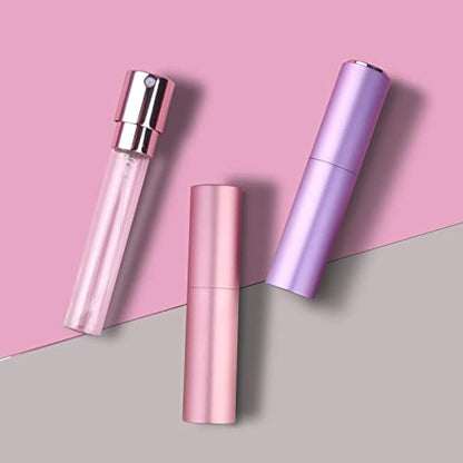 Zingso Refillable Travel Perfume Atomiser Bottles, 2 Pcs 10ml Mini Portable Spray Bottles Refillable Perfume Aftershave Atomiser Empty Travel Bottles with Funnel… (10ml (Pink+Light Purple))