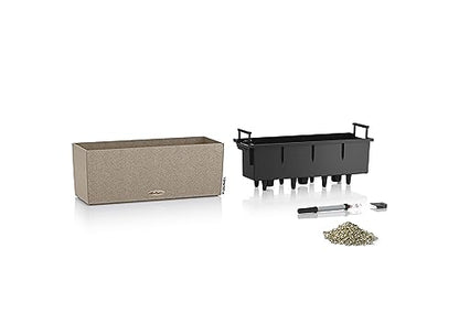Lechuza BALCONERA Stone 50 Self Watering Planter Plastic Indoor/Outdoor Flower Plant Pot Table and Window Box with Drainage Hole H19 L50 W19 cm Sand