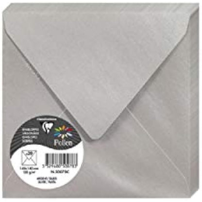 Clairefontaine - Ref 50078C - Pollen Iridescent Envelopes (Pack of 20) - 140 x 140mm in Size, 120gsm Paper, Suitable for Use with Inkjet or Laser Printers - Silver