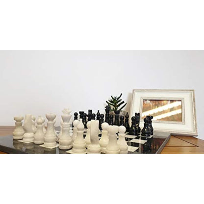 British Fossils 15" Handmade Himalayan Marble Chess Set - Black & White Marble