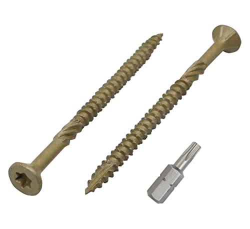(Pack of 100 pcs) Green Anti-corrosion Finish 4.0 x 70 mm Timber Decking Screws, Wood Screws, Torx Head, Type 17, Countersunk Head, Exterior Screw (100, 4.0 x 70 mm)