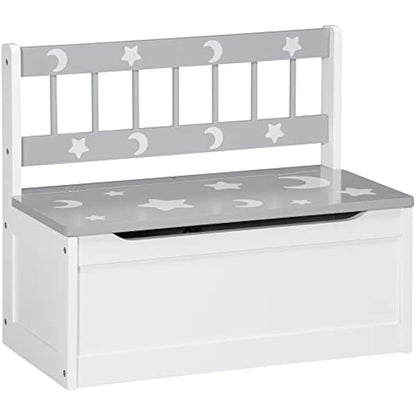 ZONEKIZ 2 In 1 Wooden Toy Box, Kids Storage Bench, Toy Chest with Safety Rod - Grey